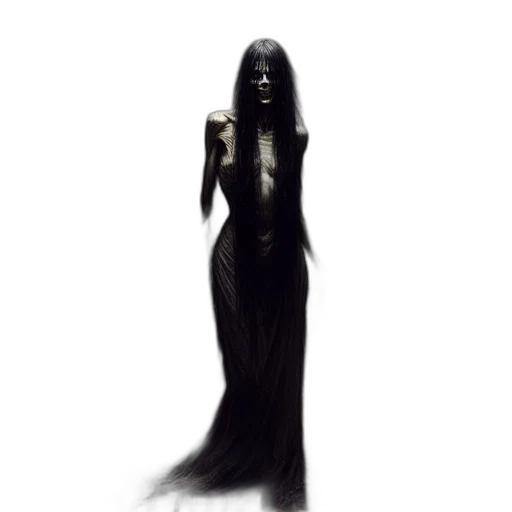 dress, creature, hair, staff transparent PNG cut-out