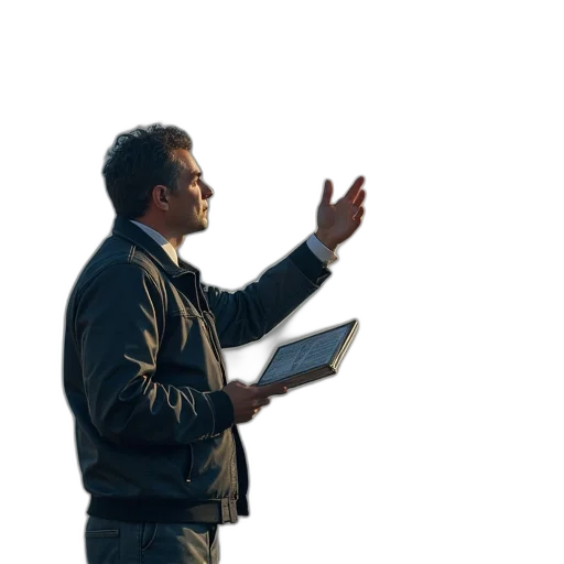 jacket, staff, weatherman, holding transparent PNG cut-out