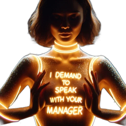 staff, neon lights, woman, illuminated transparent PNG cut-out