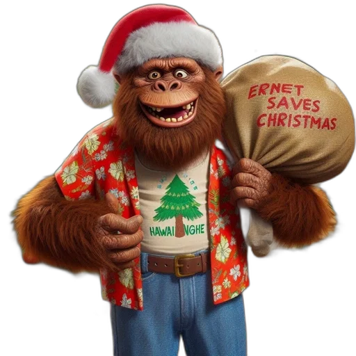 3d render, photorealistic, festive-dressed, gorilla transparent PNG cut-out