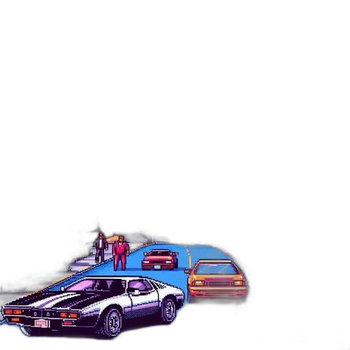 car, pixel art, concept art, vaporwave transparent PNG cut-out