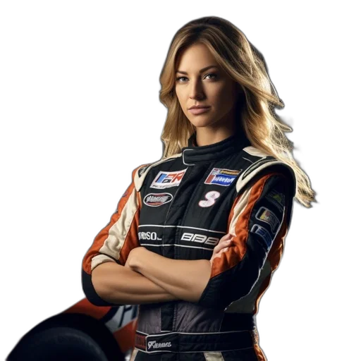 woman, racing, uniform, focused transparent PNG cut-out
