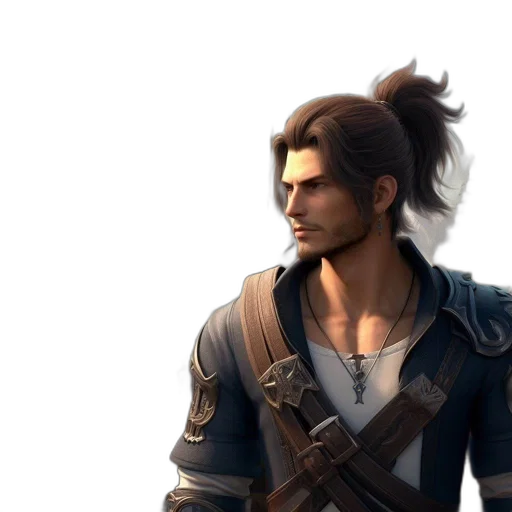 jacket, face, staff, sword transparent PNG cut-out