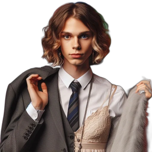 jacket, hair, staff, face transparent PNG cut-out