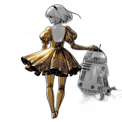 dress, robot, concept art, comic book art transparent PNG cut-out