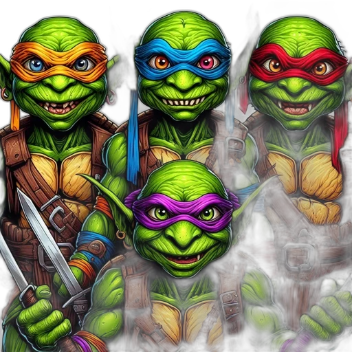 concept art, comic book art, fantasy art, four transparent PNG cut-out