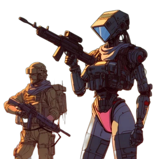 robot, weapon, jacket, concept art transparent PNG cut-out