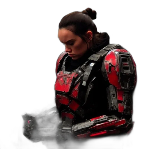 robot, jacket, face, weapon transparent PNG cut-out