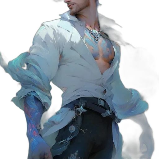 jacket, staff, face, sword transparent PNG cut-out
