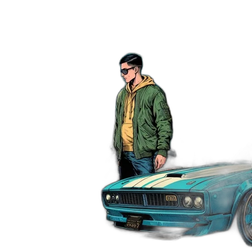 car, jacket, weapon, concept art transparent PNG cut-out