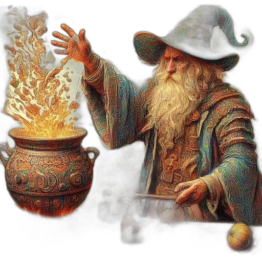 staff, dragon, hat, fantasy art transparent PNG cut-out