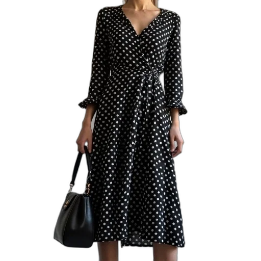 dress, monochrome, dark, polka transparent PNG cut-out