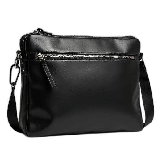 black, leather, messenger, bag transparent PNG cut-out