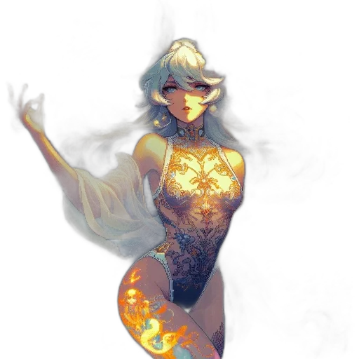 dress, staff, jewelry, fantasy art transparent PNG cut-out