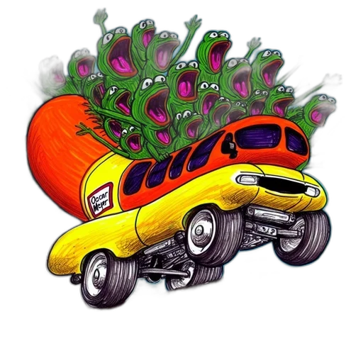 car, concept art, photorealistic, hotdog-shaped transparent PNG cut-out
