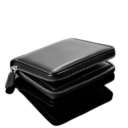black, leather, wallet, silver transparent PNG cut-out