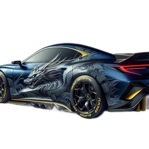 car, dragon, concept art, photorealistic transparent PNG cut-out