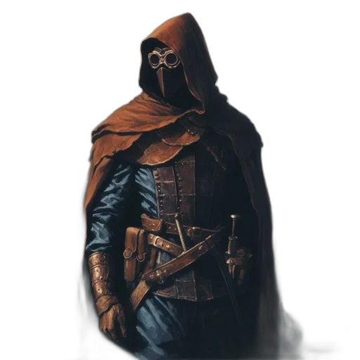 mask, jacket, sword, staff transparent PNG cut-out