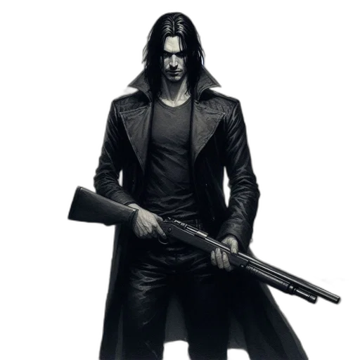 jacket, weapon, concept art, comic book art transparent PNG cut-out