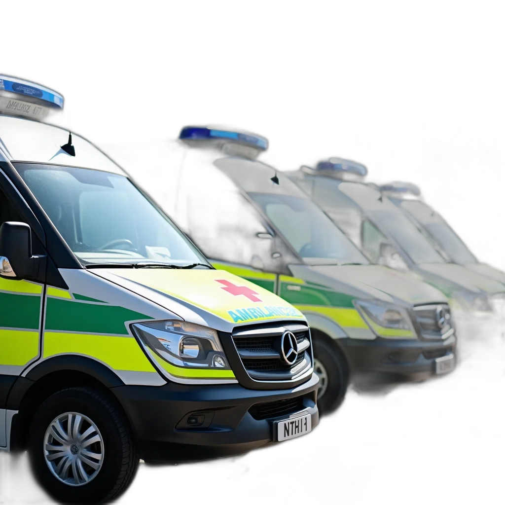 3d render, row, ambulances, parked transparent PNG cut-out