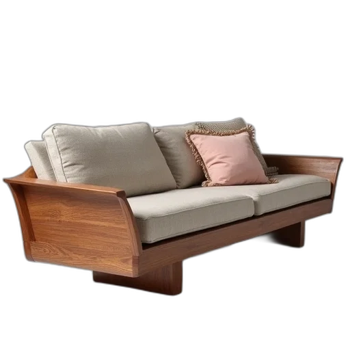 furniture, 3d render, walnut, sofa transparent PNG cut-out