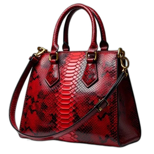 red, black, snakeskin, handbag transparent PNG cut-out