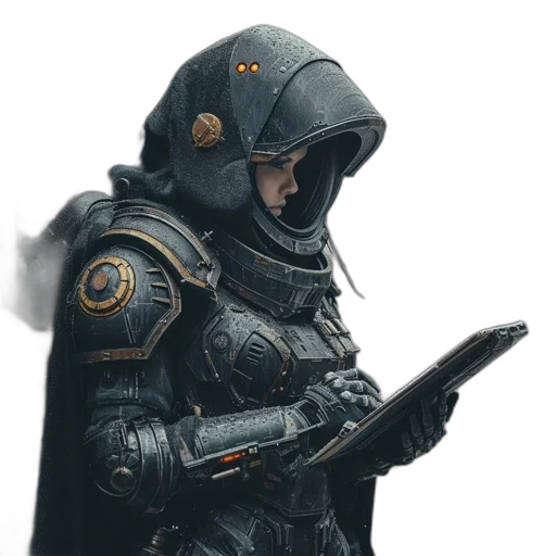 jacket, staff, robot, sword transparent PNG cut-out