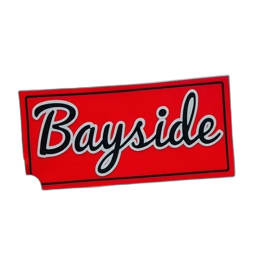 bayside, script, red, rectangle transparent PNG cut-out