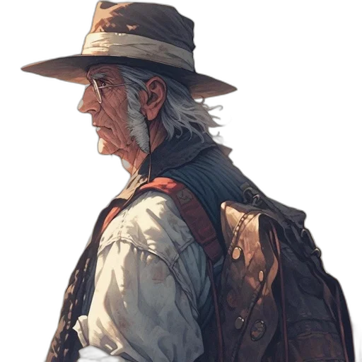jacket, hat, staff, face transparent PNG cut-out