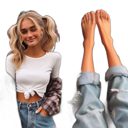 shoes, jacket, hair, photorealistic transparent PNG cut-out