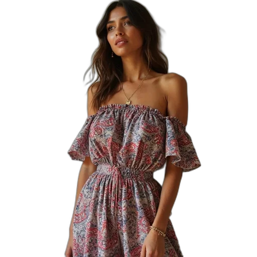 dress, womens, paisley, print transparent PNG cut-out