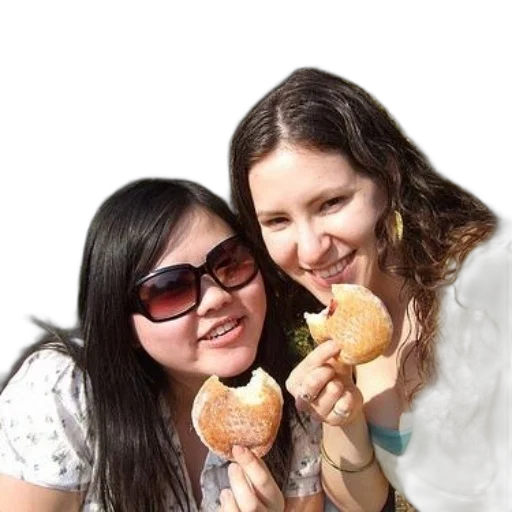food, two, women, enjoying transparent PNG cut-out
