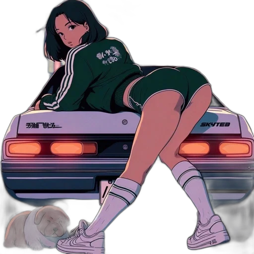 car, jacket, vaporwave, anime transparent PNG cut-out