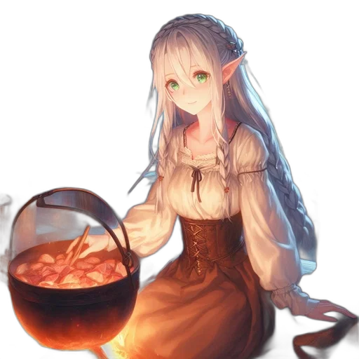 food, dragon, dress, staff transparent PNG cut-out