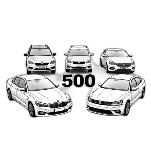 car, 3d render, collection, five transparent PNG cut-out