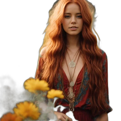 dress, jewelry, flower, fantasy art transparent PNG cut-out