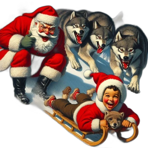 concept art, santa, child, chased transparent PNG cut-out