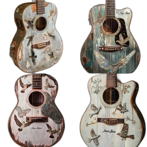 four, guitars, unique, designs transparent PNG cut-out