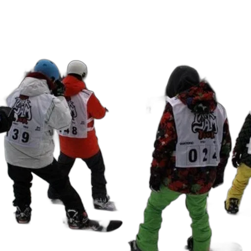 jacket, group, snowboarders, wearing transparent PNG cut-out