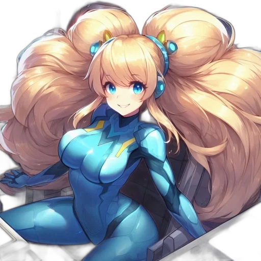 robot, hair, dress, staff transparent PNG cut-out