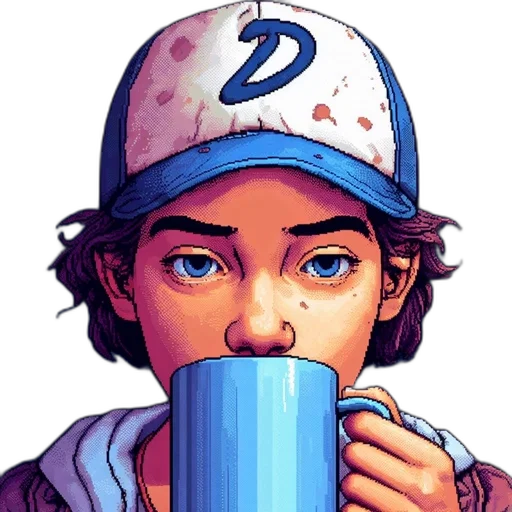 face, comic book art, vaporwave, pixel art transparent PNG cut-out