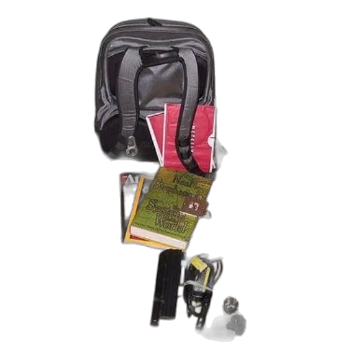 backpack, books, electronics, other transparent PNG cut-out