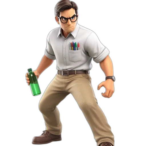 staff, bottle, jacket, 3d render transparent PNG cut-out