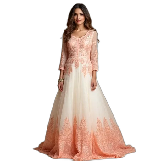 dress, fashionable, embroidered, anarkali transparent PNG cut-out