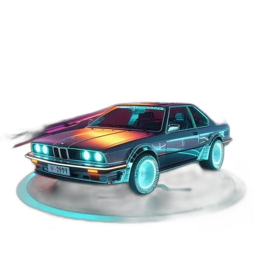 car, concept art, vaporwave, pixel art transparent PNG cut-out