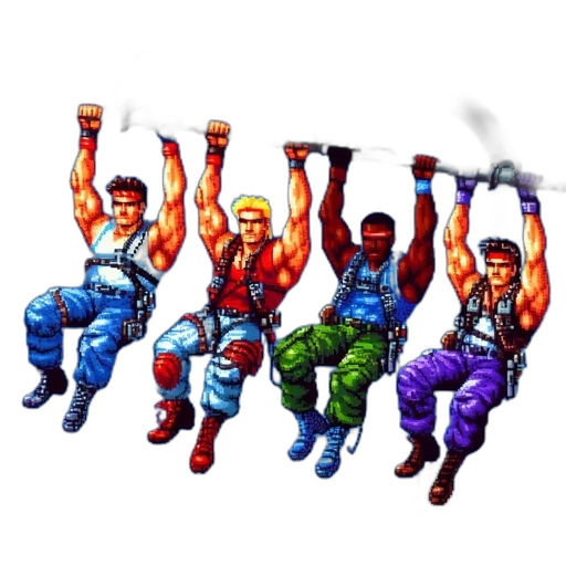 pixel art, comic book art, concept art, four transparent PNG cut-out