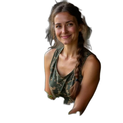 face, dress, hair, staff transparent PNG cut-out