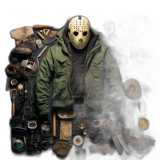 mask, jacket, weapon, face transparent PNG cut-out