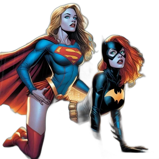 comic book art, concept art, supergirl, batgirl transparent PNG cut-out