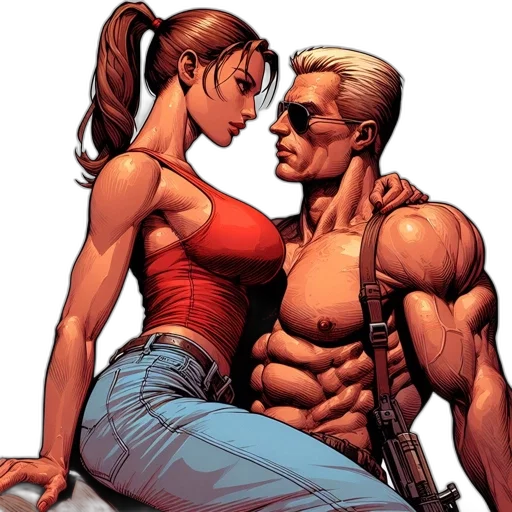comic book art, concept art, cyberpunk, two transparent PNG cut-out